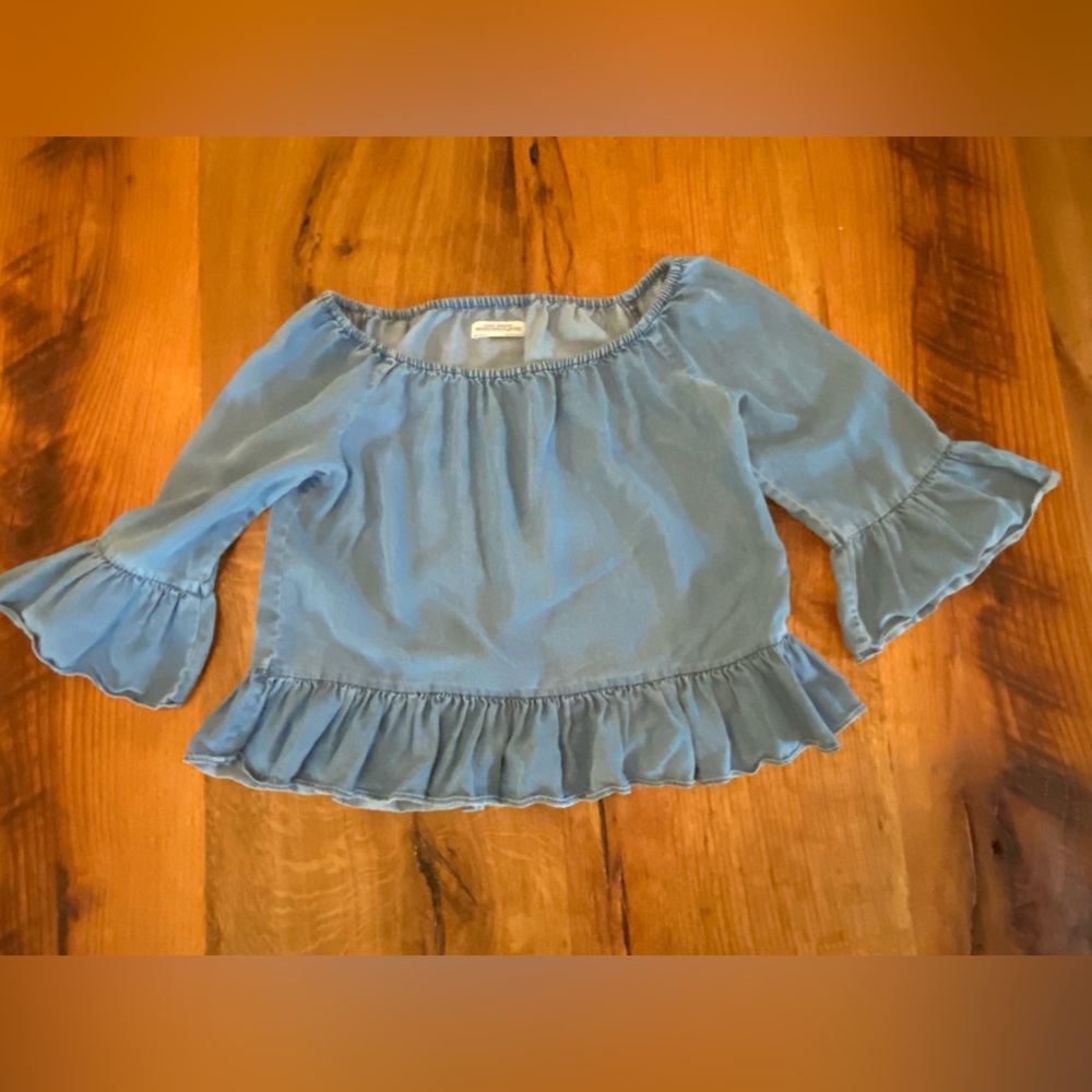 Zara Woman Premium Denim Collection Buttery Soft Top, Fun Bell Sleeves, Size XS